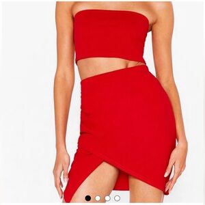 Nasty Gal Sexy Two Piece Set Women Red Strapless Crop Top And Mini Skirt Size 8